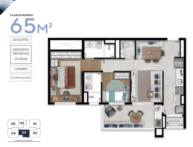 Apartamento à venda com 2 quartos, 65m² - Foto 3